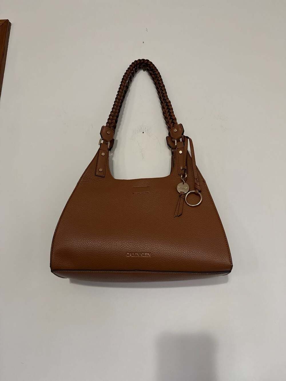 CALVIN KLEIN Shelly Novelty Satchel Women's Leather Bag Caramel Brown AUTHENTIC